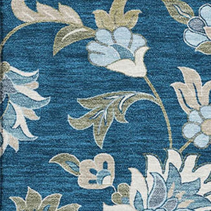 HomeRoots 10' Navy Blue Floral Washable Area Rug - Elegant UV-Protected Design for Living & Dining Spaces 678994
