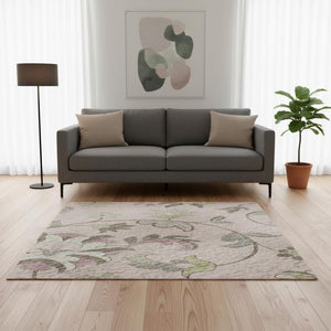 HomeRoots 5' X 8' Floral Washable Area Rug in Pink, Ivory & Gray - UV Protected, Durable & Easy Care for Homes 678996