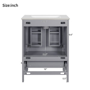 English Elm 24-inch Modern Bathroom Vanity with Ceramic Sink, Soft-Close Doors, Drawer Divider & Ample Storage Gray N729P299440E