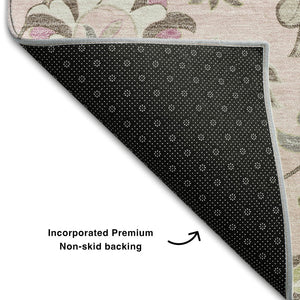 HomeRoots 8' Pink Ivory and Gray Floral Washable Round Rug - Durable, UV-Protected, Perfect for High-Traffic Areas 678997