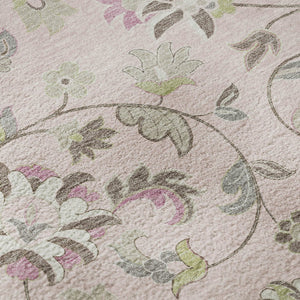 HomeRoots 8' Pink Ivory and Gray Floral Washable Round Rug - Durable, UV-Protected, Perfect for High-Traffic Areas 678997