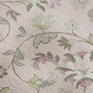HomeRoots 8' X 10' Floral Area Rug in Pink, Ivory & Gray - Washable, UV-Protected, Stain-Resistant Design! 678998