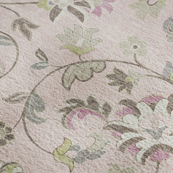 HomeRoots 8' X 10' Floral Area Rug in Pink, Ivory & Gray - Washable, UV-Protected, Stain-Resistant Design! 678998