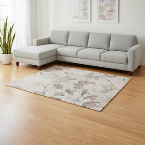 HomeRoots 9' X 12' Floral Area Rug in Pink, Ivory & Gray - Washable, UV-Protected, Stain-Resistant & Durable 678999