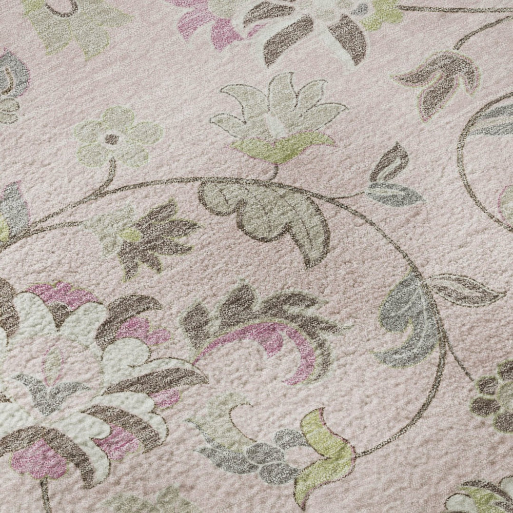 HomeRoots 9' X 12' Floral Area Rug in Pink, Ivory & Gray - Washable, UV-Protected, Stain-Resistant & Durable 678999