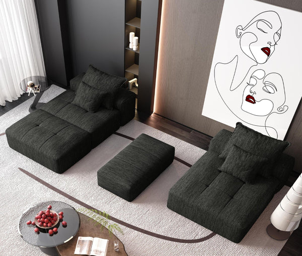 English Elm Modern Oversized Modular Sectional Sofa With Ottoman & Chaise, Soft Chenille Fabric & 4 Pillows W1885S00058