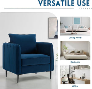 English Elm Accent Velvet Armchair Mid-century Modern Plush Seat with Metal Legs for Living Room W3244P378876