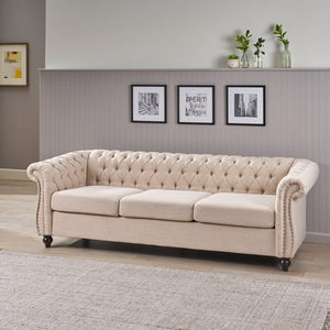 English Elm Sofa Chesterfield Three Seat Tufted Scrolled Arm Nailhead Living Room Formal Piece 68014.00FBGE