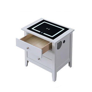 English Elm Hammond Smart 3-Drawer Nightstand White with USB Charging, Glass Top, Built-In Speakers, Dovetail Drawers B078P408787