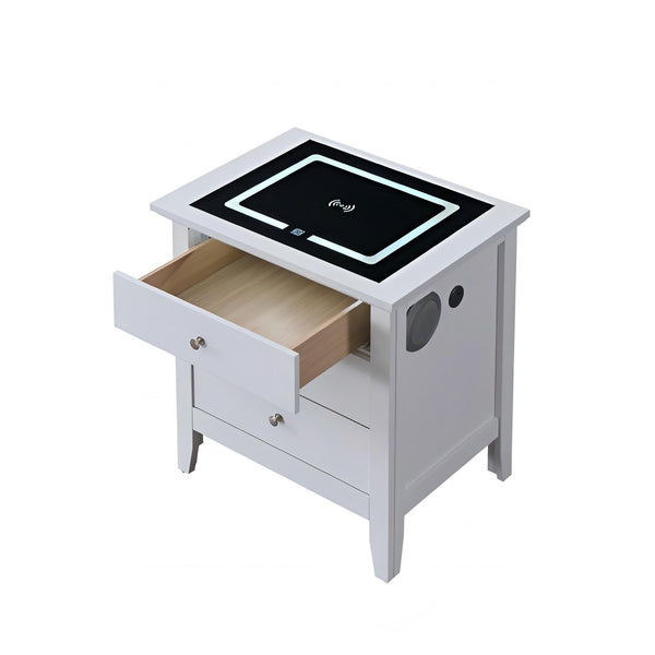 English Elm Hammond Smart 3-Drawer Nightstand White with USB Charging, Glass Top, Built-In Speakers, Dovetail Drawers B078P408787