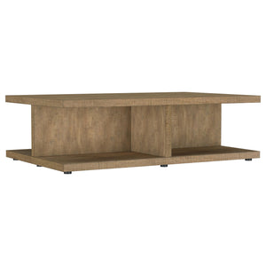English Elm Metron Mango Rectangular Coffee Table with Open Shelves, Rustic Mango Finish, Modern Modular Design B062P375419