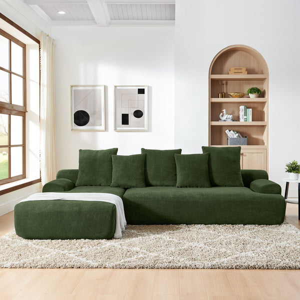 English Elm 110.25x67'' Compression Sofa Modern Upholstered L-Shape Sectional Couch 4-Seat Melange Velvet Comfort Green W1413S00085