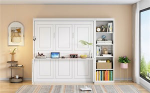 English Elm Queen Size Murphy Bed With Integrated Desk & Bookshelf - Space-Saving Elegance For Modern Living N7090004016K-GIGA