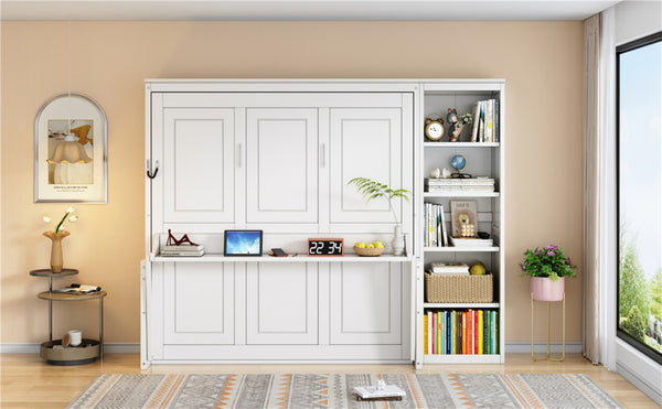 English Elm Queen Size Murphy Bed With Integrated Desk & Bookshelf - Space-Saving Elegance For Modern Living N7090004016K-GIGA