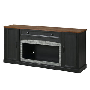 English Elm 3-piece Farmhouse Entertainment Center with Curved Cabinets Walnut Mdf Modular Living Room Black N721S000068B
