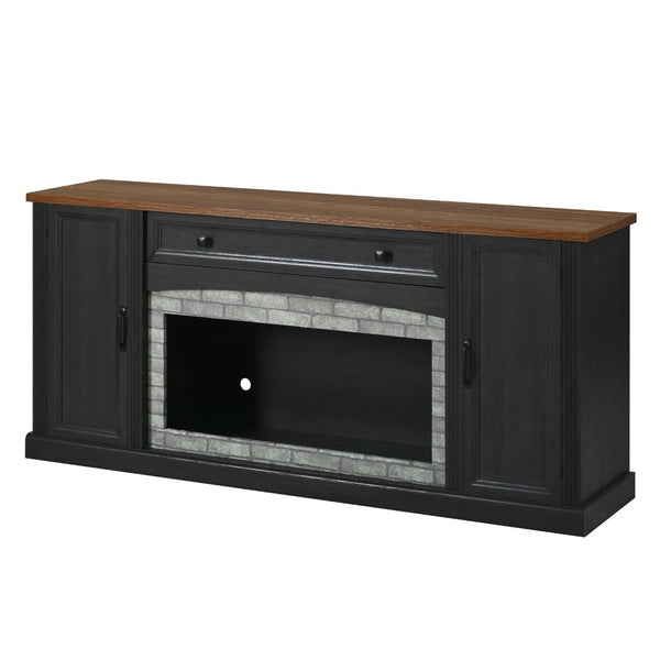 English Elm 3-piece Farmhouse Entertainment Center with Curved Cabinets Walnut Mdf Modular Living Room Black N721S000068B