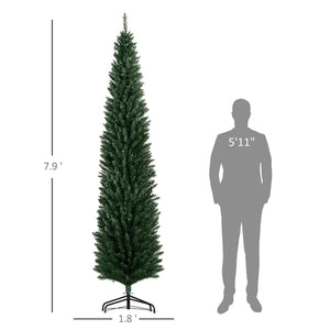 English Elm Homcom 8Ft Tall Slim Pencil Christmas Tree With 250 Led Lights, 668 Branches, Easy Assembly & Storage W2225P249680