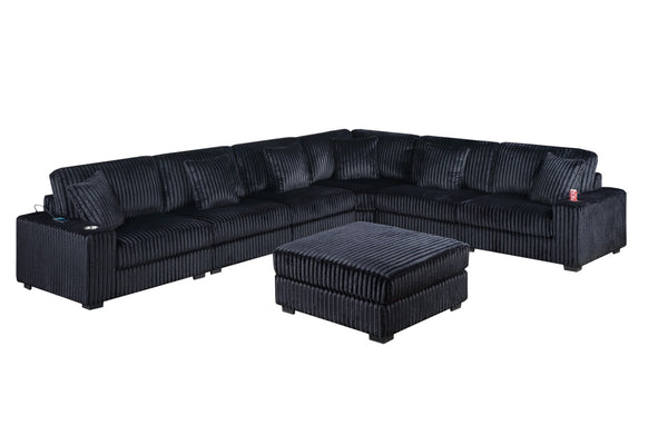 English Elm Contemporary Modular Sectional Sofa with Corduroy Upholstery Usb Port and Ottoman B011S02237