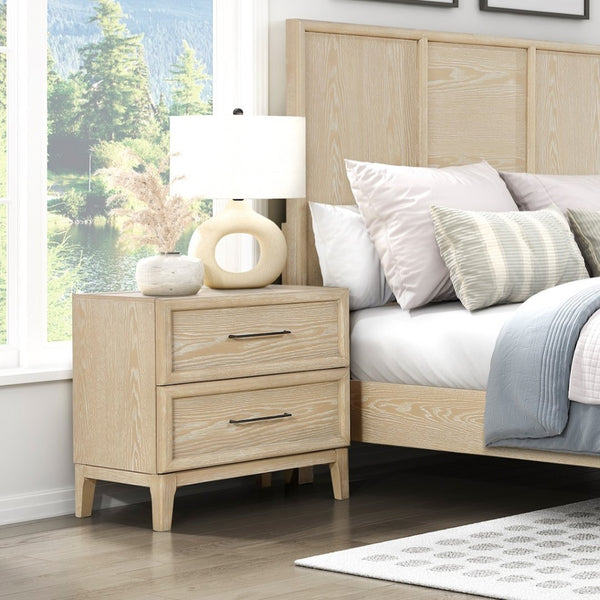 English Elm Contemporary Oak Veneer Two Drawer Nightstand with Smooth Glides for Modern Bedrooms B011P425796