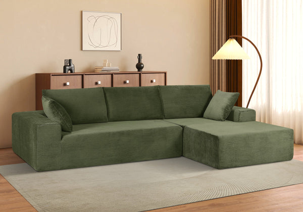 English Elm Cozyform Convertible Sectional Sofa - Soft Corduroy, No Assembly, Versatile Comfy Couch In Dark Green B2735P359710