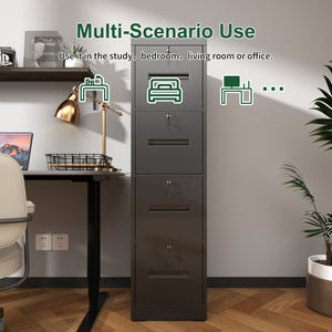 English Elm 4 Drawer Metal Vertical Filing Cabinet - Secure, Stylish Storage For Home Office With Eco-Friendly Design T2398P272095