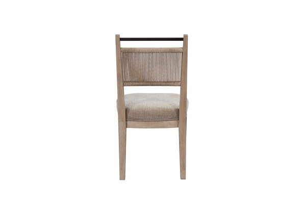 English Elm Rope Woven-Back Dining Chair with Vanilla Wood Frame and Camel Upholstered Seat for Stylish Comfort Brown 39.75 L x 21.75 W x 13.5 H B2699P296294