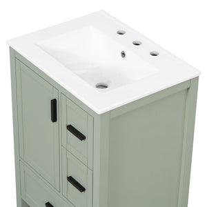 English Elm Modern 24 Inch Bathroom Vanity Solid Wood Cabinet with Ceramic Sink and Soft Close Storage Green N729P292859F