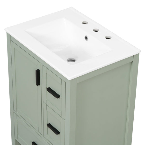 English Elm Modern 24 Inch Bathroom Vanity Solid Wood Cabinet with Ceramic Sink and Soft Close Storage Green N729P292859F