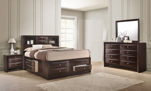 English Elm Dark Sleigh Bed Queen Size Elegant Louis Philippe Wooden Frame with Curved Headboard and Footboard, Classic Bedroom Centerpiece Cherry 32.2 L x 20.72 W x 16.7 H B2741S00609