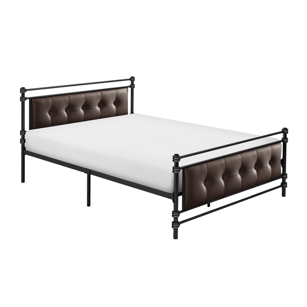 English Elm 1pc Jayla Full Platform Bed Black Metal Frame with Brown Faux Leather Button-Tufted Headboard Footboard 77.75" B011P364407