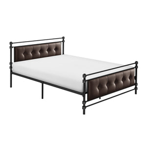 English Elm 1pc Jayla Full Platform Bed Black Metal Frame with Brown Faux Leather Button-Tufted Headboard Footboard 77.75" B011P364407