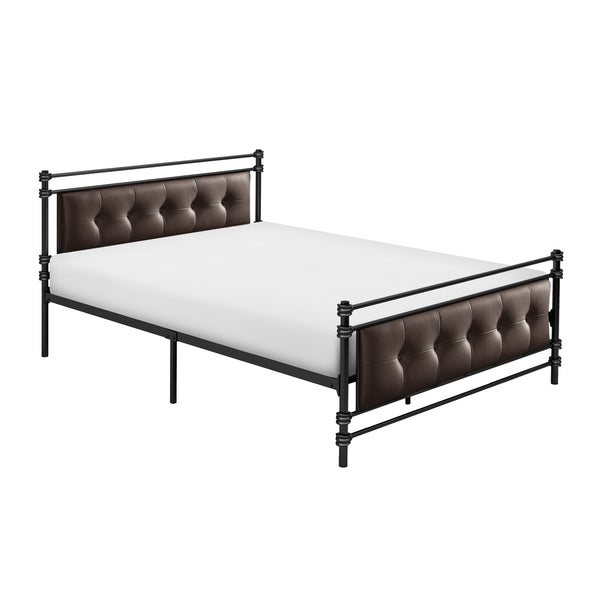 English Elm 1pc Jayla Full Platform Bed Black Metal Frame with Brown Faux Leather Button-Tufted Headboard Footboard 77.75" B011P364407