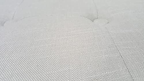 English Elm Linen Small Accent Bench with Tufted Seat and Nailhead Trim, Wood X-Leg Entryway Seating, Stylish Gray 20 L x 19 W x 7 H B011P357400