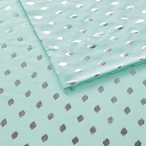 JLA Home Intelligent Design - Printed Sheet Set Metallic Dot Ikat Microfiber Sheets — Ultra-Soft, OEKO‑TEX Certified, Fits 16" Mattresses Aqua/Silver ID20-1736