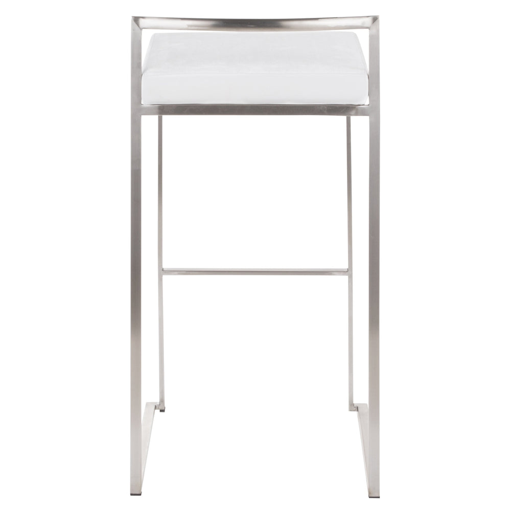 English Elm Fuji Stackable Barstool Set Of 2 - Modern Stainless Steel Frame With Plush White Velvet Cushions B202P222172
