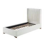 Twin Size Upholstered Platform Bed Frame with Corduroy Headboard, Wooden Slats, White