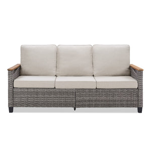 English Elm 73.2" Outdoor Handwoven Rattan 3 Seat Sofa with Olefin Cushions for Porch or Patio Beige T3773P418279