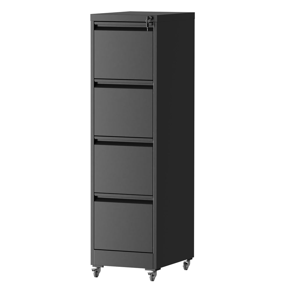 English Elm 4 Drawer Locking File Cabinet on Wheels with Anti-Tilt System, Corrosion-Resistant Metal, Secure Mobile Storage Black T2398P310002