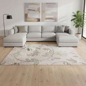 HomeRoots 10' X 14' Floral Area Rug in Soft Pink and Gray - Washable, UV Protected, Ideal for Homes with Kids & Pets 679000