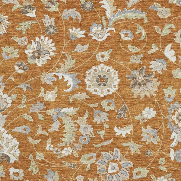 HomeRoots 5' X 8' Washable Floral Area Rug in Rust, Gray & Beige – Stain Resistant, UV Protected & Non-Slip! 679002