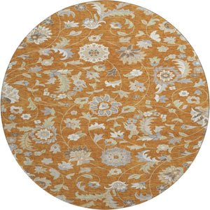 HomeRoots 8' Washable Round Rug with Rust Gray Beige Floral Design, UV Protection & Durable Polyester for Any Space 679003