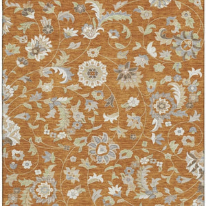 HomeRoots 8' X 10' Elegant Rust Gray & Beige Floral Area Rug - Washable, Stain Resistant, UV Protected Charm 679004