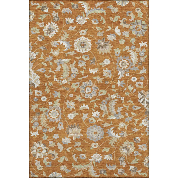HomeRoots 9' X 12' Floral Area Rug in Rust, Gray & Beige - Washable, UV Protected, Durable & Stylish Decor Accent 679005
