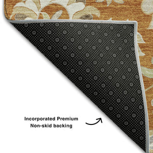 HomeRoots 9' X 12' Floral Area Rug in Rust, Gray & Beige - Washable, UV Protected, Durable & Stylish Decor Accent 679005