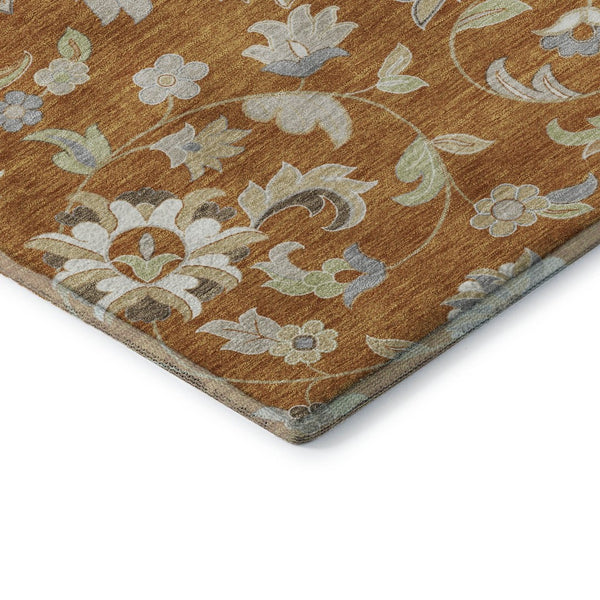 HomeRoots 9' X 12' Floral Area Rug in Rust, Gray & Beige - Washable, UV Protected, Durable & Stylish Decor Accent 679005