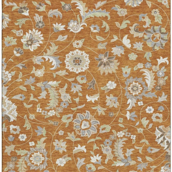 HomeRoots 9' X 12' Floral Area Rug in Rust, Gray & Beige - Washable, UV Protected, Durable & Stylish Decor Accent 679005