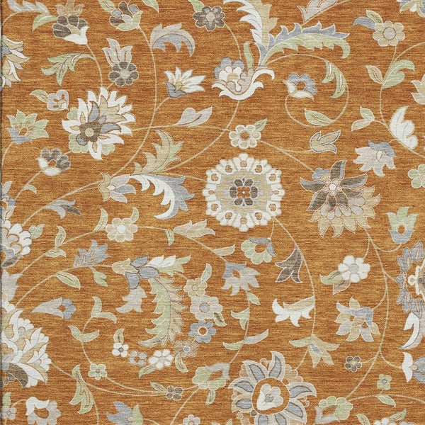 HomeRoots 10' X 14' Floral Area Rug in Rust Gray & Beige – Washable, UV Protected, Ideal for Family Spaces 679006
