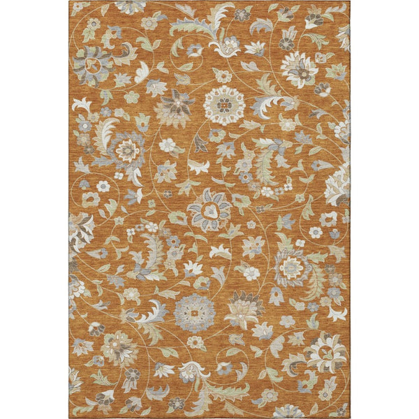 HomeRoots 10' X 14' Floral Area Rug in Rust Gray & Beige – Washable, UV Protected, Ideal for Family Spaces 679006