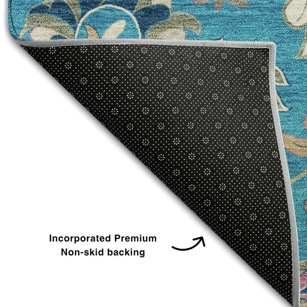 HomeRoots 5' X 8' Teal Pink Copper Floral Area Rug - Washable, UV Protected, Stain Resistant, Stylish Comfort 679008