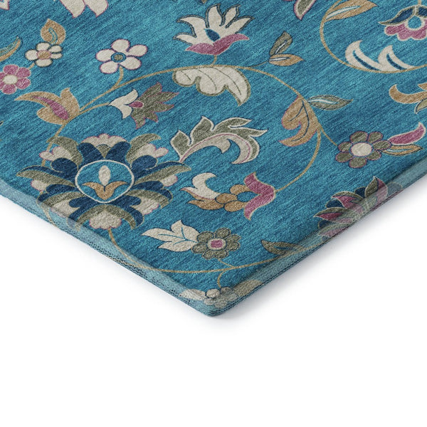 HomeRoots 5' X 8' Teal Pink Copper Floral Area Rug - Washable, UV Protected, Stain Resistant, Stylish Comfort 679008